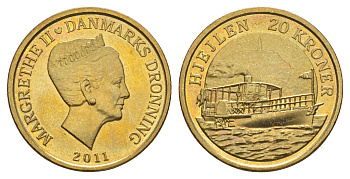 Дания 20 крон 2011 Корабли - Пароход Хьейлен KM 941 алюминиевая бронза UNC M69-06