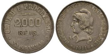 Бразилия 2000 рейс 1911 голова Свободы влево KM 508 серебро 272-424