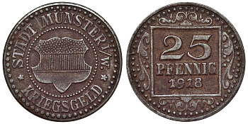 Германия, Мюнстер 25 пфеннигов 1918 Северный Рейн-Вестфалия, нотгельд Funck 350.4 железо 4121-332