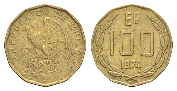 Чили 100 эскудо 1974 KM 202 никель латунь 4654-642