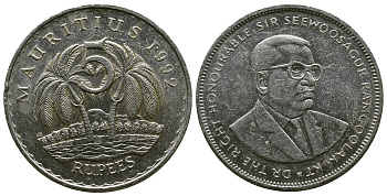 Маврикий 5 рупий 1992 Сивусагур Рамгулам KM 56 медно-никель 4381-316