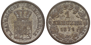Бавария 1 крейцер 1871 Людвиг II (1864-1886) KM 487 серебро 75-1241