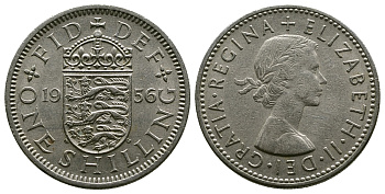 Великобритания 1 шиллинг 1956 Елизавета II (1952-2022), Английский герб KM 904, Spink 4147 медно-никель 4384-342