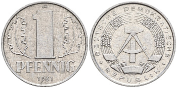 ГДР 1 пфеннииг 1961 A KM 8.1 алюминий 4596-544