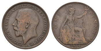 Великобритания 1 пенни 1914 Георг V (1910-1936) KM 810, Spink 4052 бронза 79-622