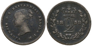 Великобритания 2 пенса 1838 Виктория (1837-1901), для обращения в Британской Гвиане и некоторых частях Британской Вест-Индии, первый год выпуска KM 729, Spink 3914E серебро 4532-166