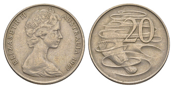 Австралия 20 центов 1967 Елизавета II (1952-2022), утконос KM 66 медно-никель 4384-1136