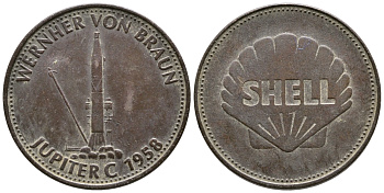 Германия жетон на мойку автомобиля ND SHELL, Вернер фон Браун, ракета Юпитер 1958 год  бронза    4364-4122