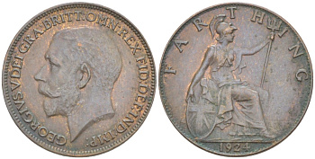 Великобритания 1 фартинг 1924 Георг V (1910-1936) KM 808.2, Spink 4060 бронза 4543-1026