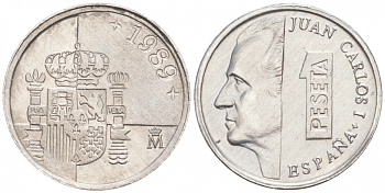 ИСПАНИЯ 1 ПЕСЕТА 1989 ХУАН КАРЛОС I (1975-) KM 832 алюминий 4549-519
