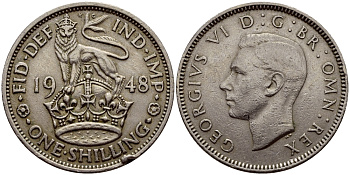 Великобритания 1 шиллинг 1948 Георг VI (1936-1952), Шотландский герб KM 864, Spink 4104 медно-никель 4606-1055