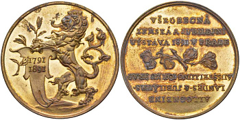 БОГЕМИЯ МЕДАЛЬ 1891 МЕЖДУНАРОДНАЯ ЮБИЛЕЙНАЯ ВЫСТАВКА В ПРАГЕ (1791-1891), ДИАМЕТР 36,5 ММ. жёлтый металл 4184-712