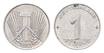 ГДР 1 пфенниг 1953 A KM 5 алюминий 192-139
