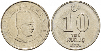 ТУРЦИЯ 10 КУРУШЕЙ 2006 KM 1166 медь никель цинк 3309-1129