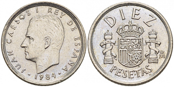 ИСПАНИЯ 10 ПЕСЕТ 1984 ХУАН КАРЛОС I (1975-) KM 827 медно-никель 3309-317