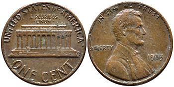 США 1 ЦЕНТ 1983 ЛИНКОЛЬН KM 201b цинк плакированный медью 4178-168