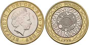 Великобритания 2 фунта 1998 Елизавета II (1952-2022) KM 994, Spink 4570 (K9) (K9) биметалл 88-411