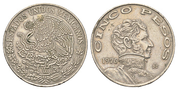 Мексика 5 песо 1976 Mo, Винсенте Герреро KM 472 медно-никель 4661-1134