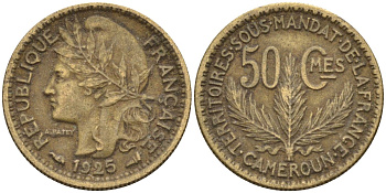 Французский Камерун 50 сантимов 1925 (а), монетный двор Париж KM 1 алюминиевая бронза 4164-1237
