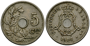 Бельгия 5 сантимов 1904 Belgie KM 55 медно-никель 4173-117