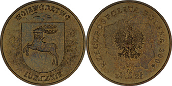 Польша 2 злотых 2004 MW, серия польские воеводства, Люблинское воеводство KM 514 нордик  UNC  3996-436