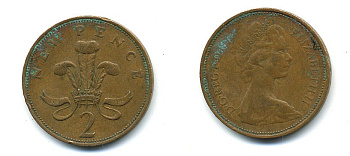 Великобритания 2 пенса 1971 Елизавета II (1952-2022) КМ 916, Spink 4235 (C1) бронза 4110-623