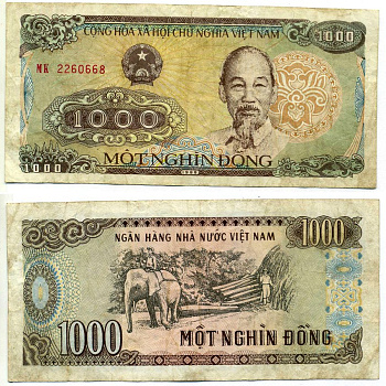Вьетнам 1000 донгов 1988 Хо Ши Мин, маленькая серия Pick 106а бумага 7547-64-2-2
