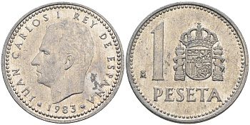 Испания 1 песета 1983 M, Хуан Карлос I (1975-2014) KM 821 алюминий 4401-452