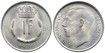 ЛЮКСЕМБУРГ 1 ФРАНК 1976 ВЕЛИКИЙ ГЕРЦОГ ЖАН KM 55 медно-никель 4364-137