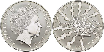 Австралия 1 доллар 2002 кенгуру, искусство аборигенов KM 642 серебро UNC 1078-3-43