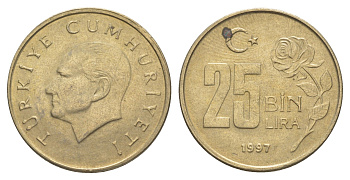 Турция 25000 лир 1997 Кемаль Ататюрк KM 1041 медь цинк никель 4648-916