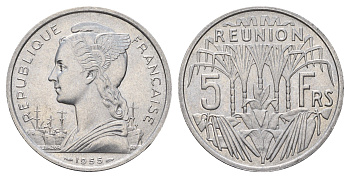 Реюньон 5 франков 1955 KM 9 алюминий UNC 633-422