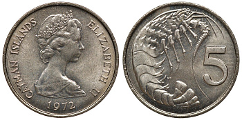 Каймановы острова 5 центов 1972 КМ 2 медно-никель UNC M55-05