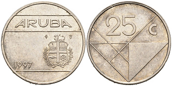 Аруба 25 центов 1997 Беатрикс (1980-2013) KM 3 сталь плакированная никелем 92-924