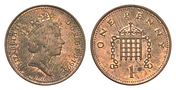 Великобритания 1 пенни 1993 Елизавета II (1952-2022) KM 935a, Spink 4391 (B4) сталь плакированная медью 4681-453