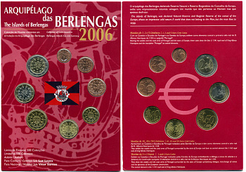 Португалия евронабор из 8 монет 2006 серия Португальские территории, архипелаг Берленга, в красивом буклете, официальный выпуск BUNC 7-4-1-9