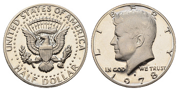 США 1/2 доллара (50 центов) 1978 S, Джон Кеннеди KM A202b медь плакированная медно-никелем PROOF 1525-435