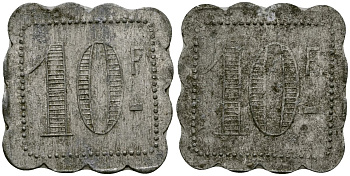 Франция 10 франков ресторанный жетон латунь 4175-943