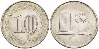 Малайзия 10 сенов 1975 здание Парламента KM 3 медно-никель 3718-241