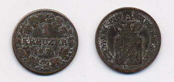 Бавария 1 крейцер 1871 Людвиг II (1864-1886) KM 487 серебро 71-1547