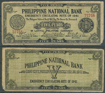Филиппины, Себу 5 песо 1941 Pick S216 бумага 8622-22-2-2