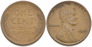 США 1 ЦЕНТ 1941 ЛИНКОЛЬН KM 132 бронза 3309-449