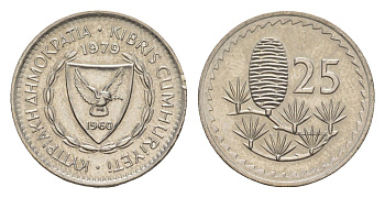 Кипр 25 милей 1979 KM 40 медно-никель UNC 4649-1211