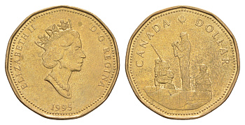 Канада 1 доллар 1995 поддержание мира KM 258 никель плакированный позолоченной бронзой 4631-813