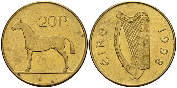 Ирландия 20 пенсов 1998 лошадь KM 25 никель бронза 4140-344
