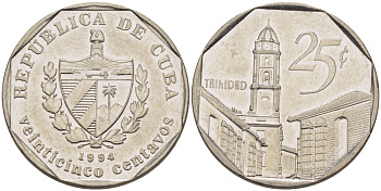 Куба 25 сентаво 1994 площадь в Тринидаде KM 577.1 сталь плакированная никелем 67-1155