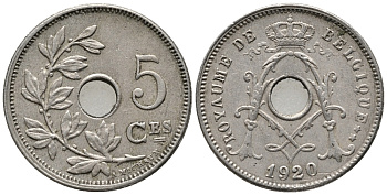 БЕЛЬГИЯ 5 САНТИМОВ 1920 BELGIQUE KM 85.1 медно-никель 4387-351