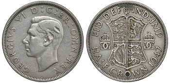 Великобритания 1/2 кроны 1947 Георг VI (1936-1952) KM 866, Spink 4101 медно-никель 4125-224