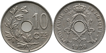 БЕЛЬГИЯ 10 САНТИМОВ 1926 BELGIQUE KM 85.1 медно-никель 4380-936