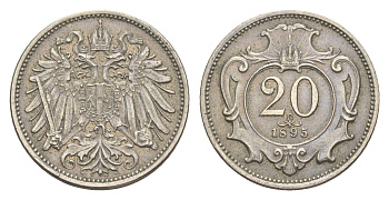 Австрия 20 геллеров 1895 Франц Иосиф I (1848-1916) KM 2803 никель 4160-943